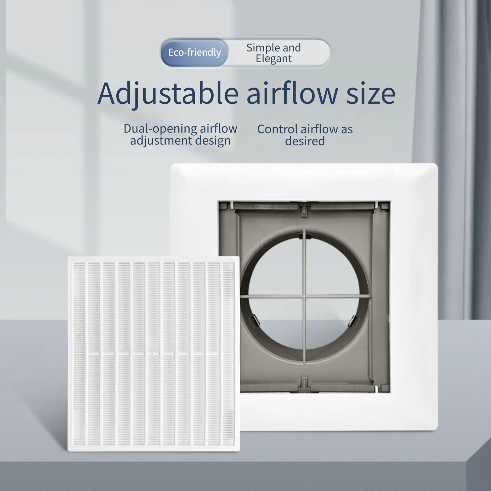For Wall Mounted Square Ventilation Grille in White ABS Material Featuring Adjustable Damper for Airflow Control