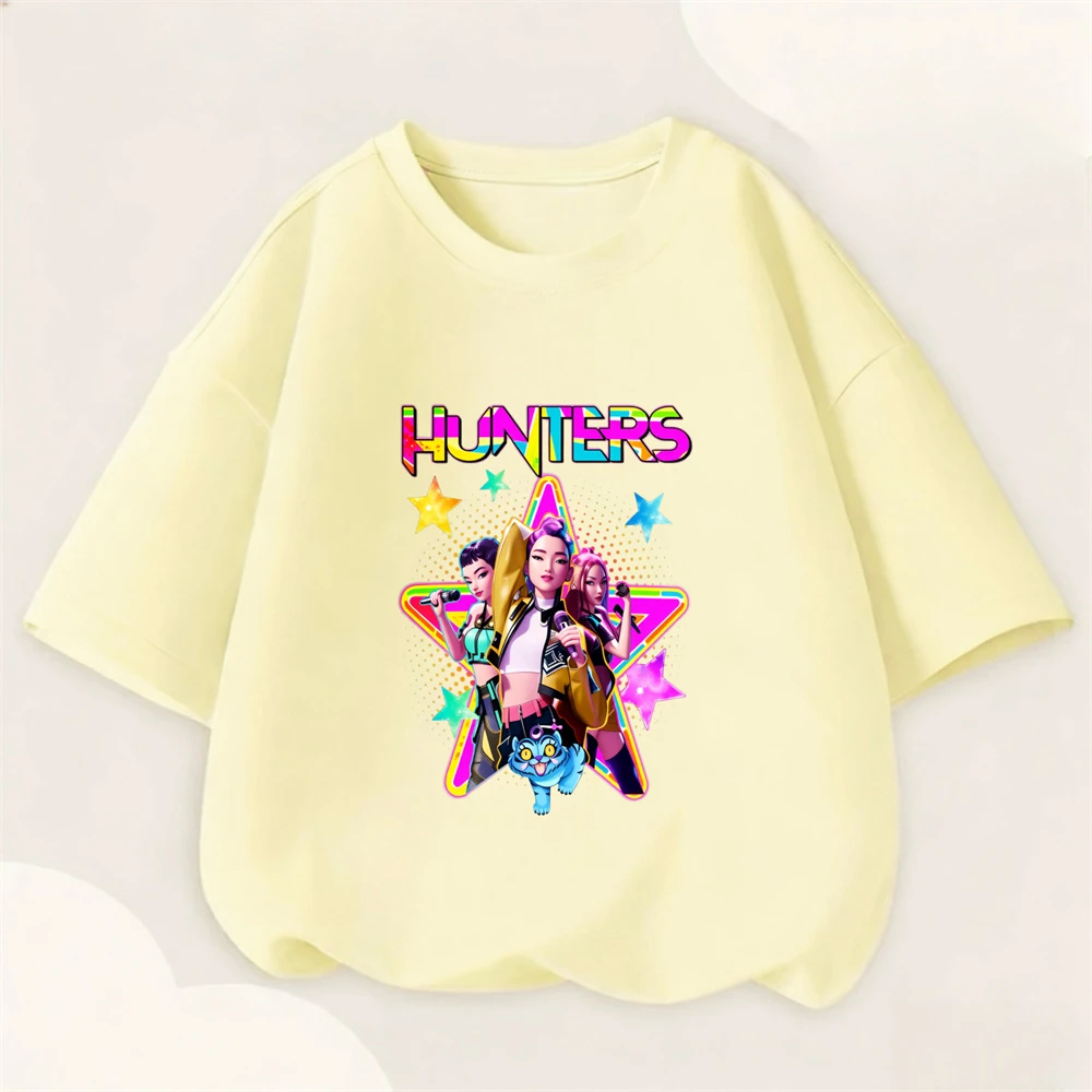 

1-10Age Girls Short Sleeve Tees Printing Tops KPop Demon Hunters Summer Clothes Loose Casual T Shirt Child Round Neck Pullovers