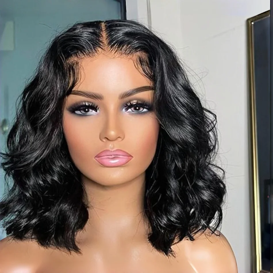 

Готовый к ношению парик-боб без клея с волнистыми волосами из натуральных человеческих волос для женщин, предварительно сформированный, 4x4, 5x5, без кружевной передней части, парик-боб из натуральных человеческих волос.