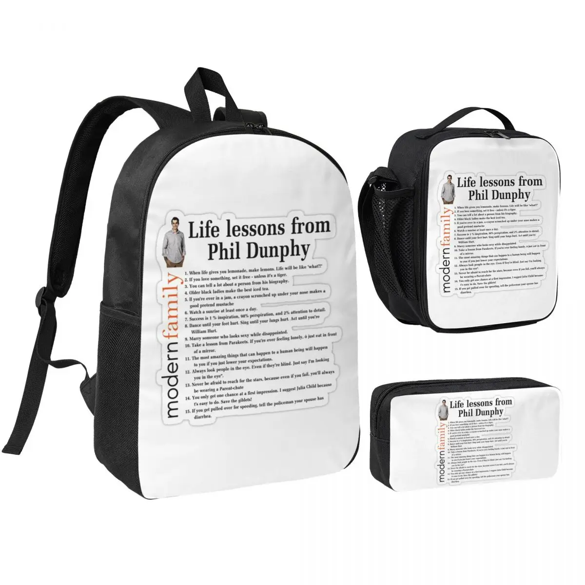 

Life Lessons Phil Dunphy Backpack Student BookBag School Bag Shoulder Bags 3ps Insulated Lunch Bag Pencil Case