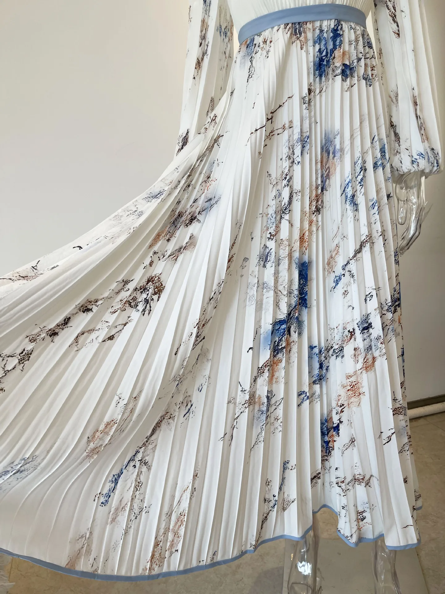 봄 패션 플로럴 프린트 패치워크 보헤미안 롱 슬리브 보호 맥시 섹시 딥 V넥 하이 웨이스트 우아한 드레스 A라인 슬림