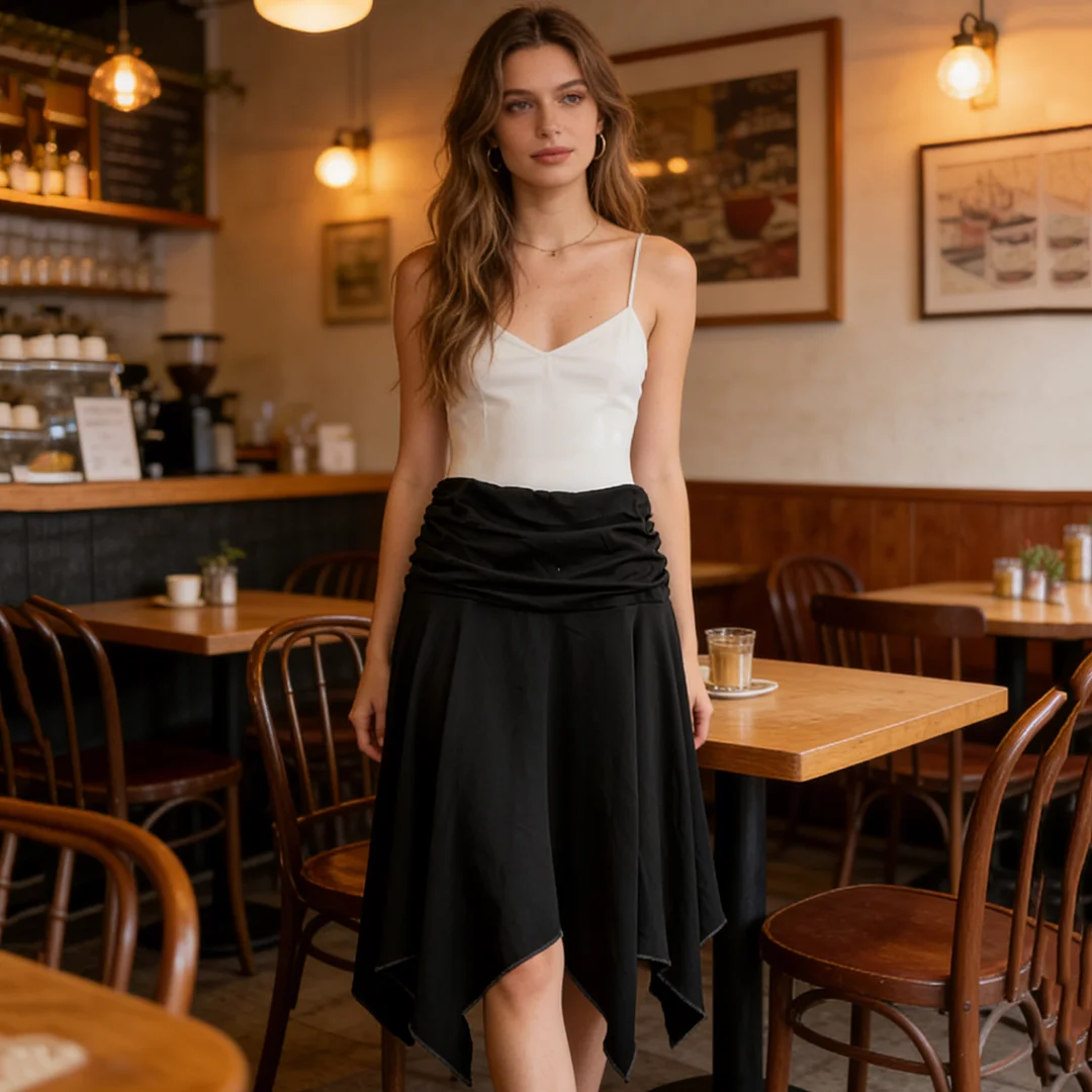 

Pure desire for simplicity, spicy girl with ruffled edges, summer slimming effect, irregular half body, solid color skirt