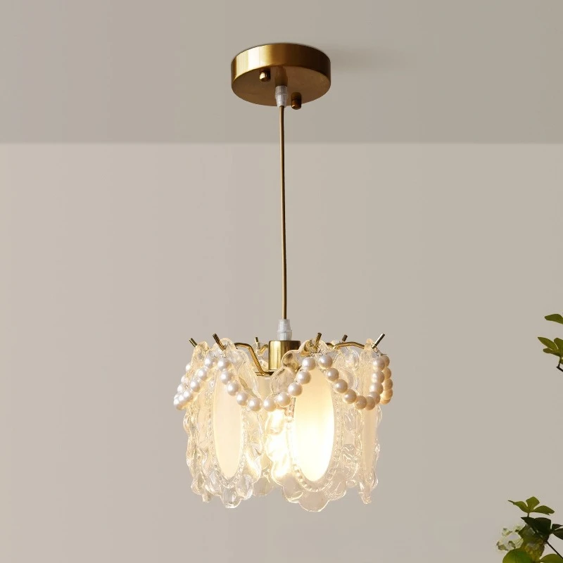 

American Bedside Pendant Lights Corridor Entrance Pearl Art Glass Feather Lampshade Bedroom Cafe Restaurant LED Lighting Fixture