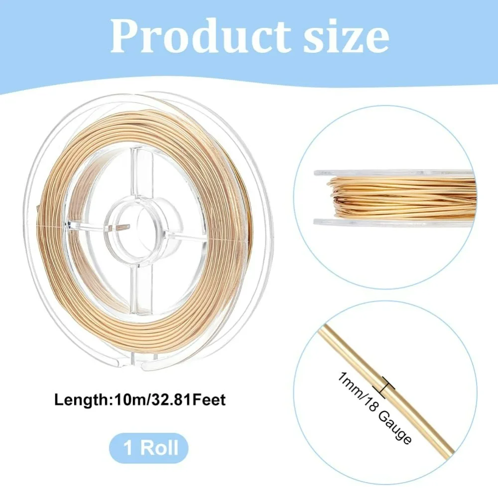 32.8 Feet Real 14K Gold Plated Brass Wire 18 Gauge Copper Beading Wire for Bracelet Necklace Beading Jewelry Making Findings