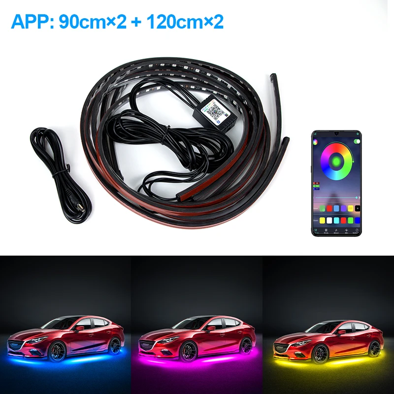 BLALION Flexibele Auto Underglow Light Strip 12V LED Underbody Omgevingslicht Met App Controle Neon Auto Decoratieve Sfeerlamp