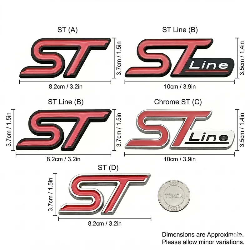 3D Metall Auto-Logo ST Line Emblem Selbstklebendes Heckklappen-Abzeichen Rot Chrom Schwarz ST Aufkleber Zubehör – Detail 4