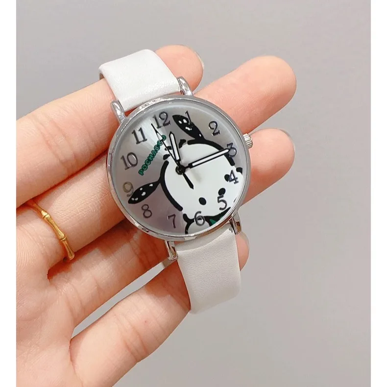 Подарочная коробка HelloKittys Watch Kuromi Cinnamoroll Pochacco Pompompurin Кожаные универсальные кварцевые наручные часы Подарочная коробка Подарки для девочек