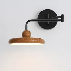 Retro Movable Retractable Wall Lamp American Creative Wood Grain Corridor Lamps European Bedroom Headboard Wall Light