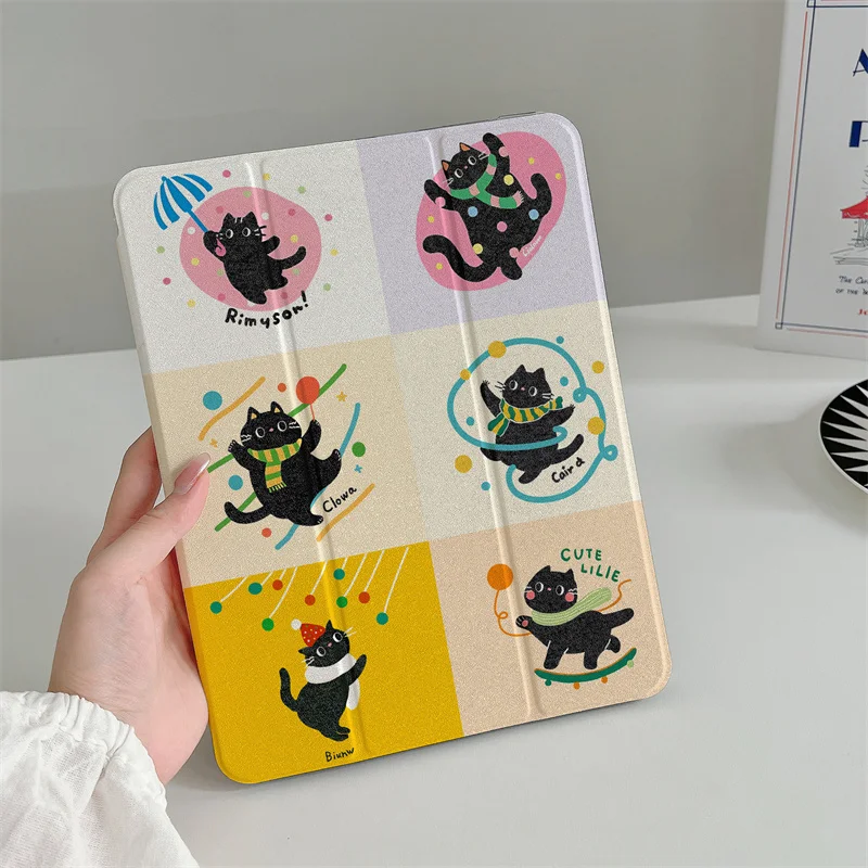 

Чехлы для планшетов с забавным котом для Apple iPad Pro 2024 11 дюймов 2025 Air 5/4 10,9 iPad 10 9,7 10,2/10,5 mini 7/6/5 Чехол с держателем для ручек