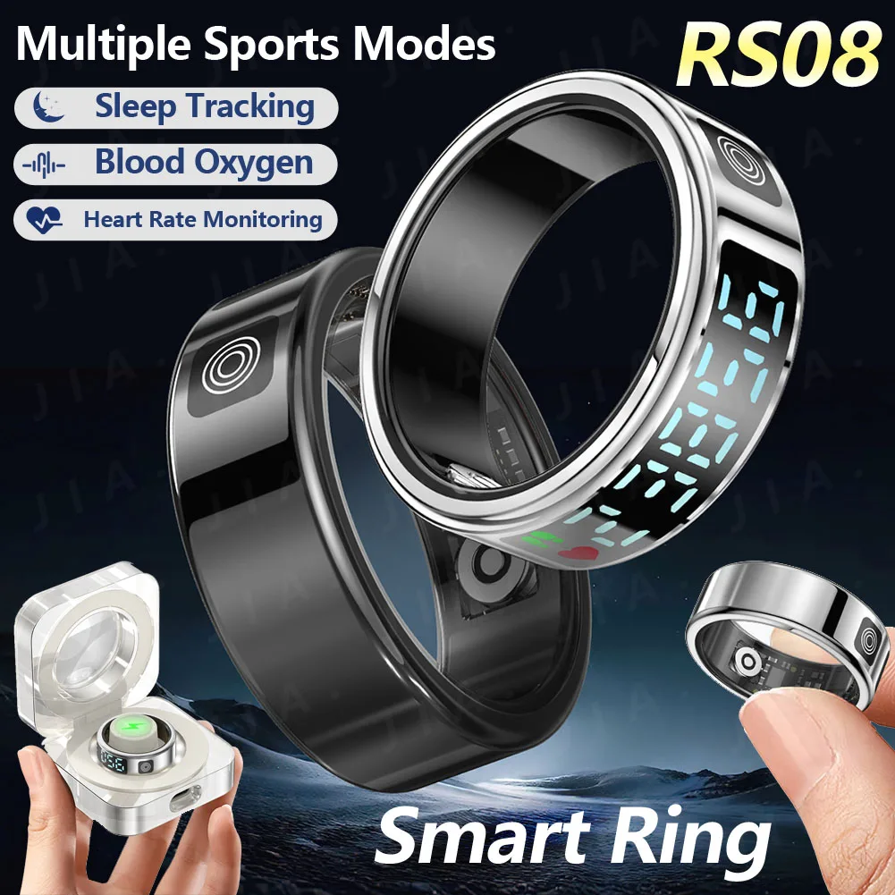 New RS08 Smart Ring Heart Rate Health Monitor 5ATM Waterproof Multi Sport Modes Health Blood Oxygen Tracker for Android iOS