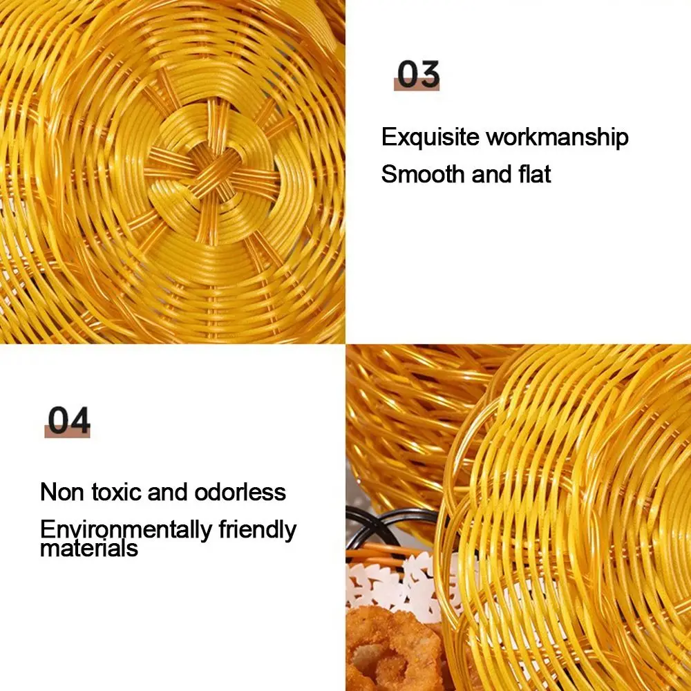 

New Plastic Imitation Rattan Basket Round Woven Fruit Basket Food Storage Breakfast Cake Snack