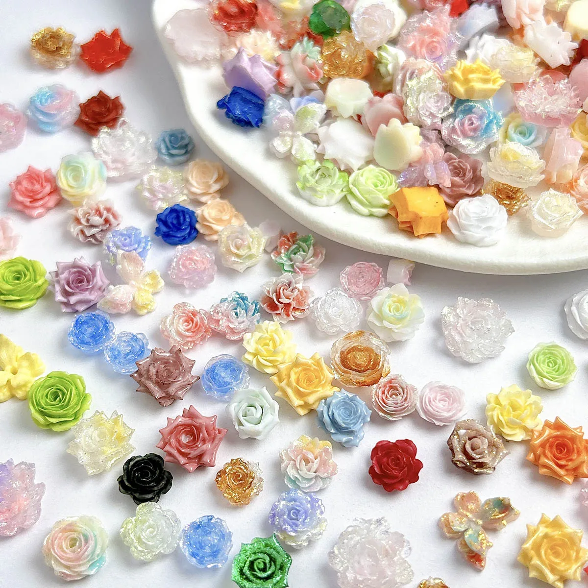 3D Multicolors Resin Butterfly Peony Leaf Nail Charms Random Mixed Sweet Flowers Series Nail Art Decorations DIY Nails Supplies