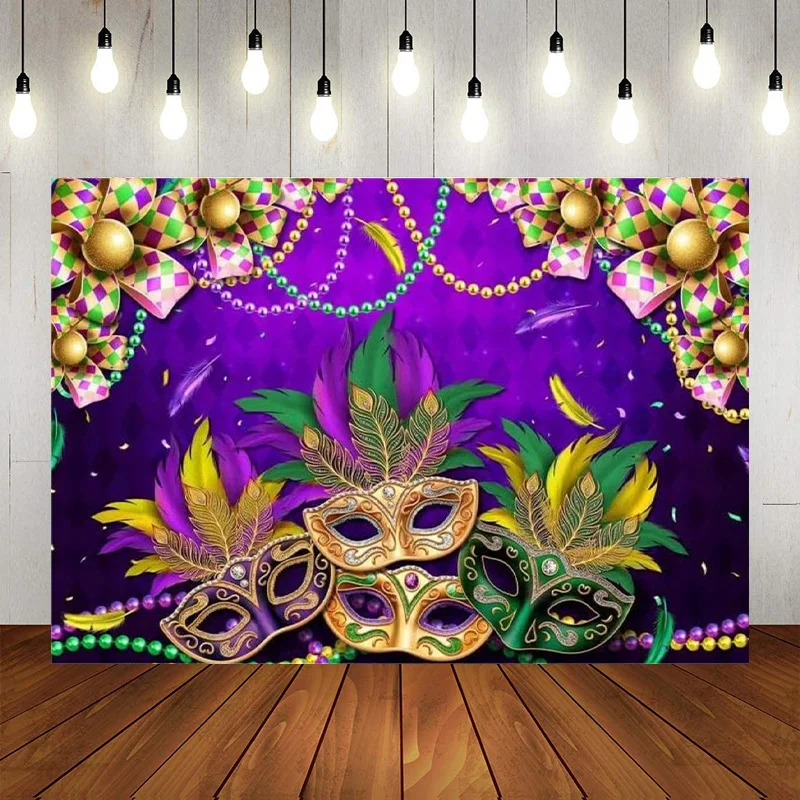 Mardi Gras Photography Backdrop Masquerade Background New Orleans Carnival Party Decorations Festival Banner Beads Mask Photo