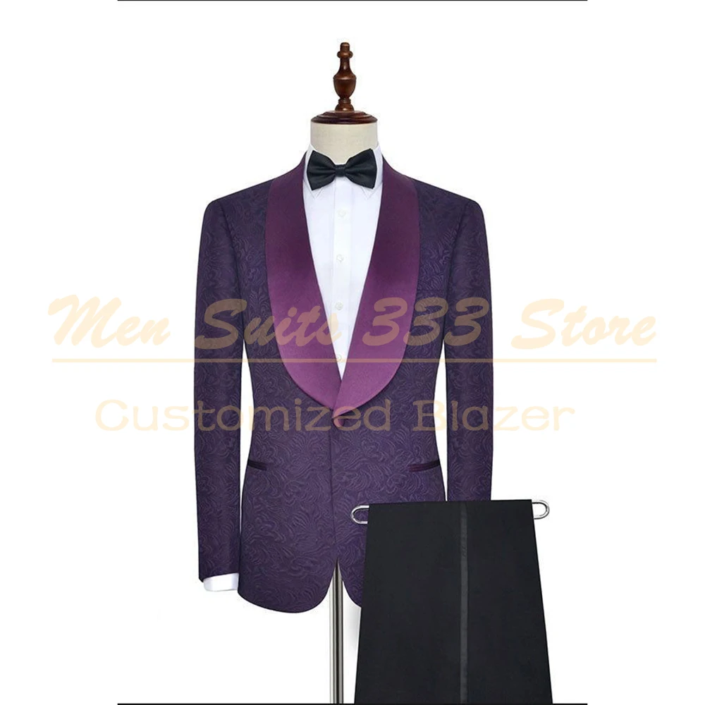 Costumes de luxe en Jacquard pour hommes, châle formel à revers, un bouton, slim, 2 pièces, veste et