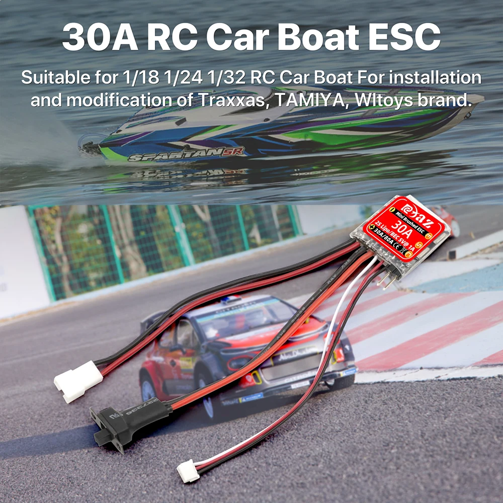 9IMOD RC Brushed ESC 30A Bidirectional with Drag Brake Switch MINI Speed Controller for 1/18 1/24 1/32 RC Car Boat 030 050 180