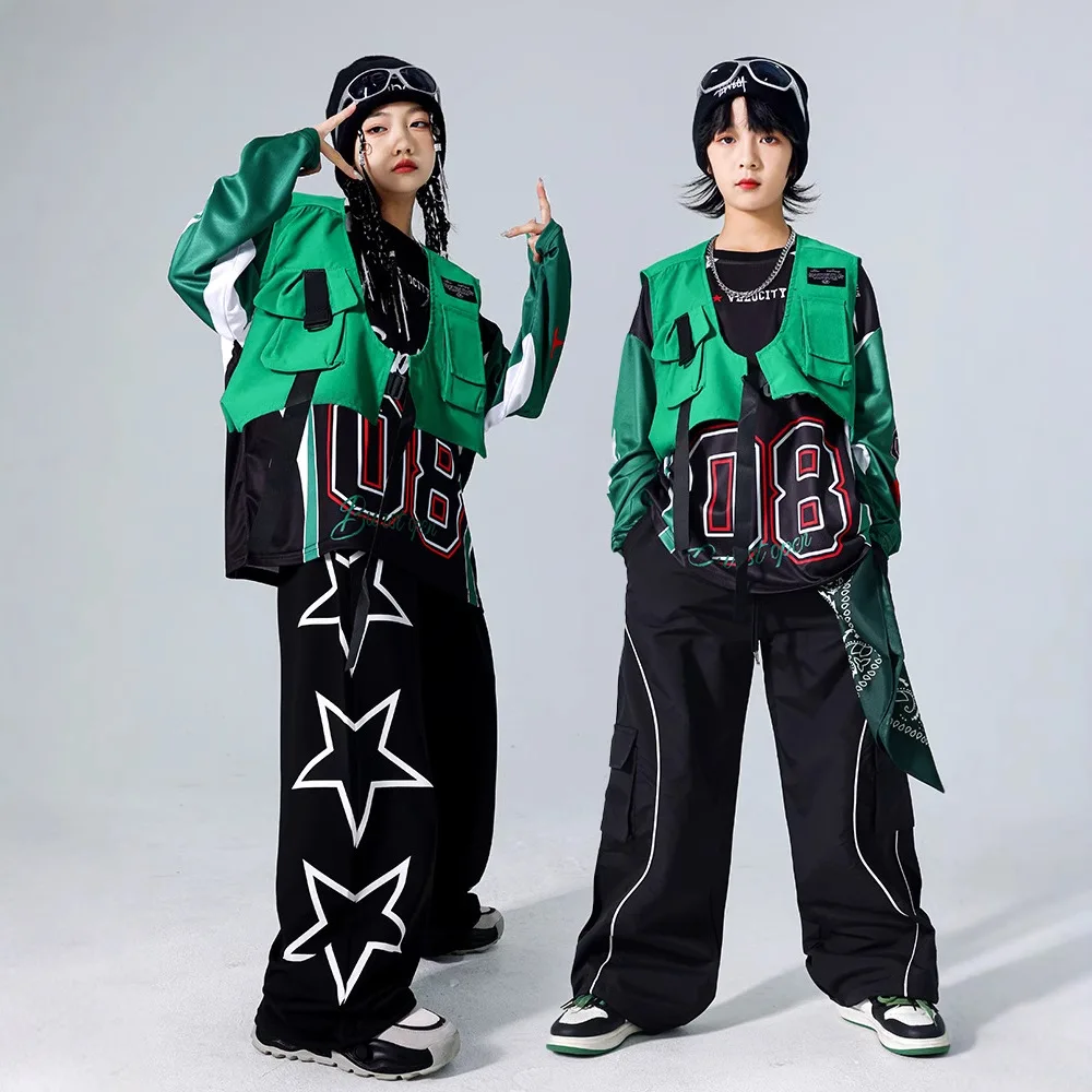 Meninos hip hop outfits legal colete calças de carga meninas k-pop trajes de dança de rua crianças jazz conjuntos de roupas crianças streetwear