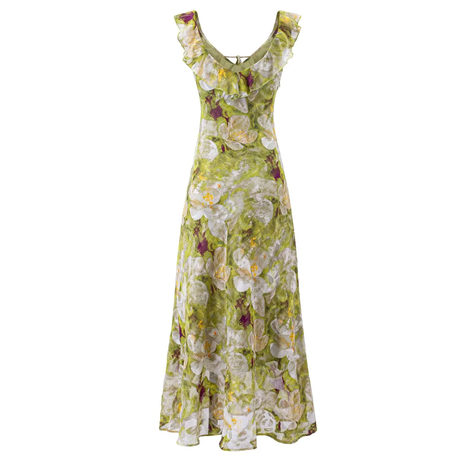 KEYANKETIAN 2026 French Romantic Oil Painting Floral Maxi Dress Women Ruffle Trim Sleeveless Back Tie Waist Flowy Vacation Dress
