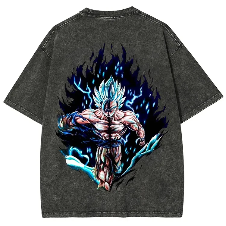 Anime Dragon Ball Son Goku Harajuku Gewaschen Retro T-shirt Baumwolle Männer Hip Hop Streetwear Übergroßen Frauen Kurzen Ärmeln Unisex Y2k