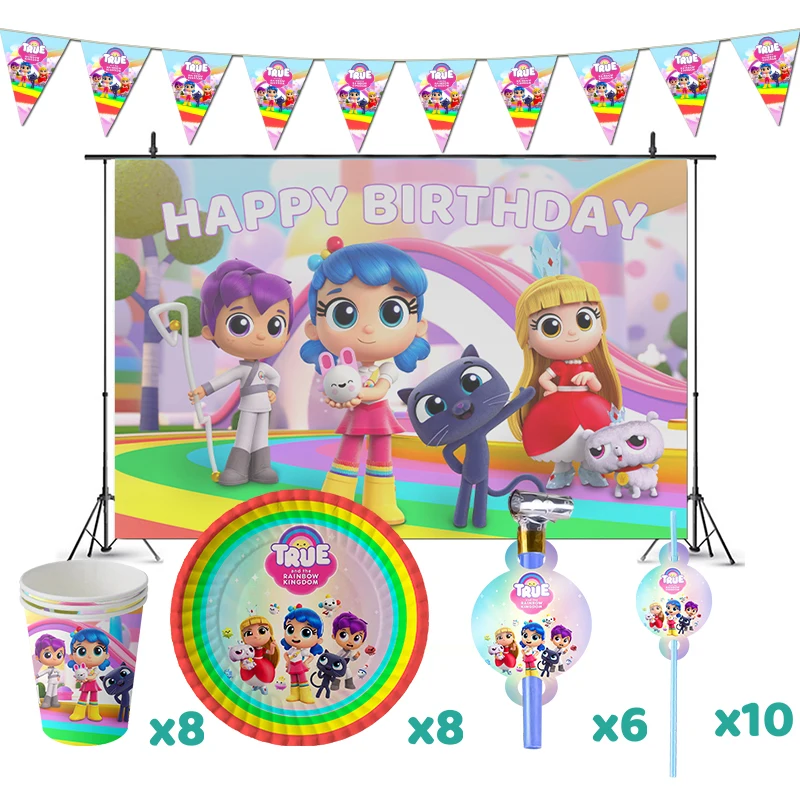 

True and the Rainbow Kingdom Birthday Party Decorations Game Theme Supplys Banner Cups Plates for Kids