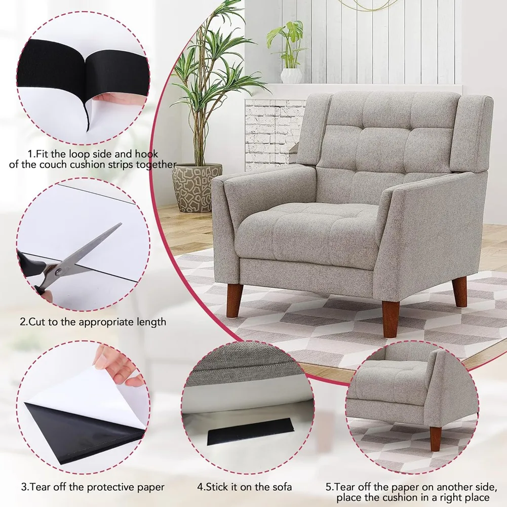 J1UL1N 4.3 Inchx20 Feet Duty Strips For Couch Cushions, Hook & Loop Tape With Adhesive, Keep Couch Cushions From Sliding