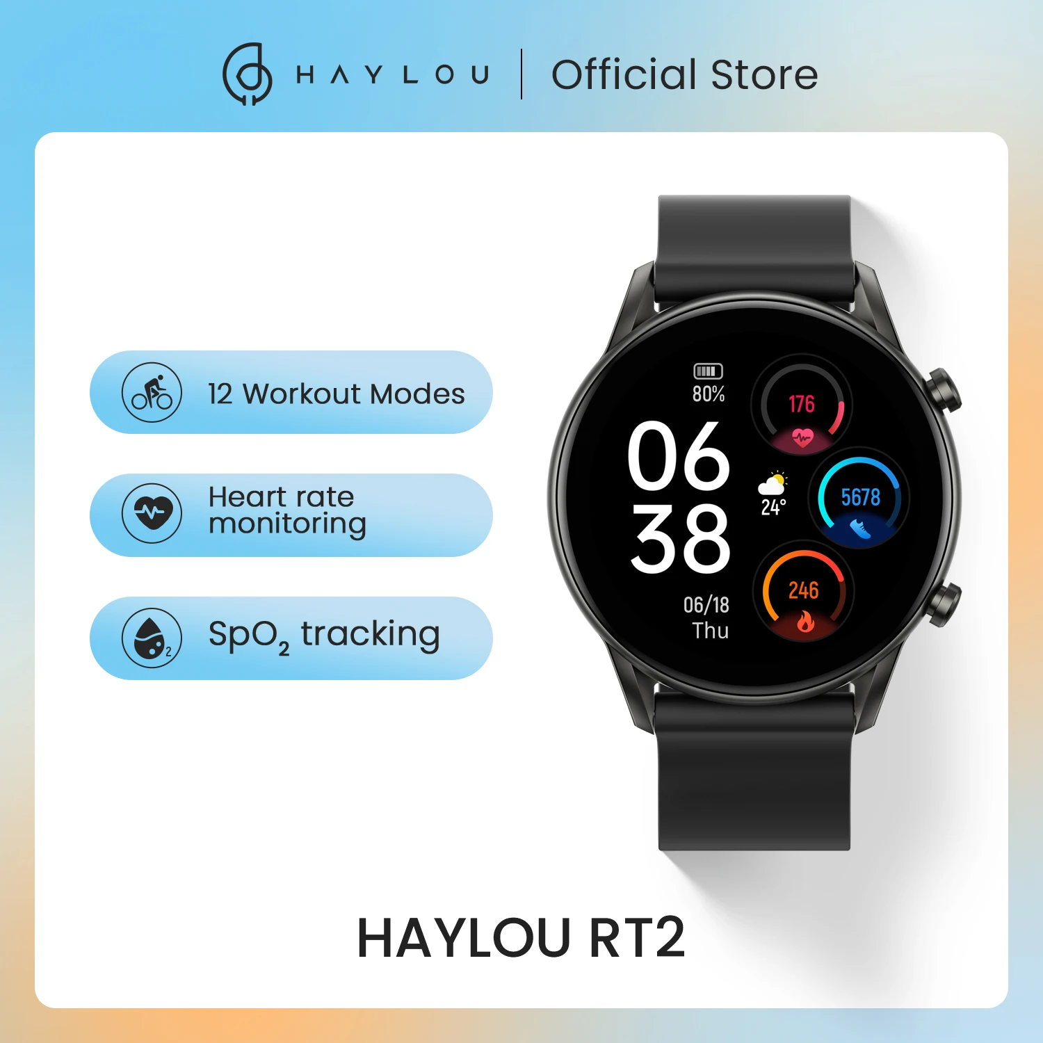 Go! HAYLOU RT2 smart watches Custom watch face Blood oxygen monitor 12 Sport Models Heart Rate Monito Sleep monitor IP68