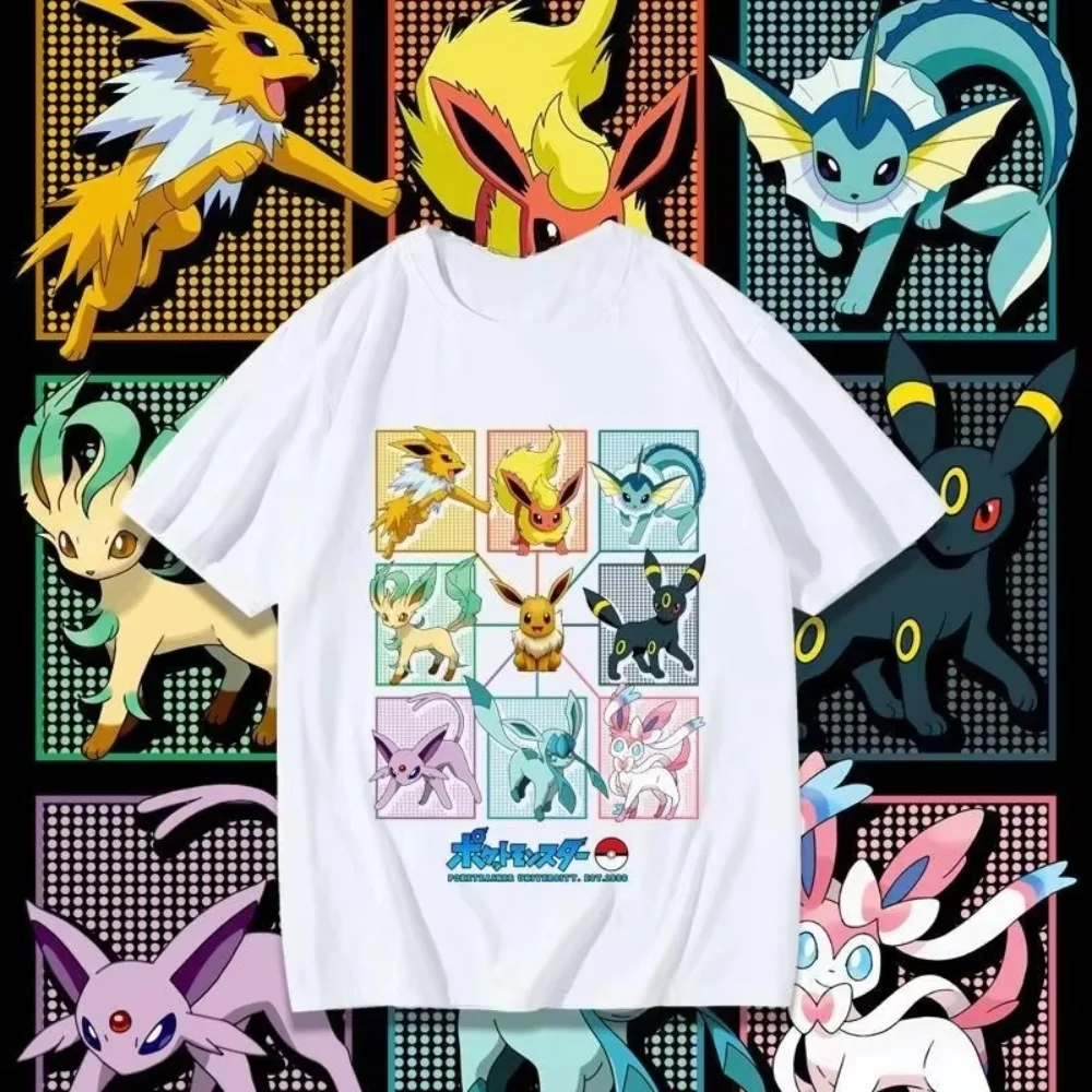 2026 Sommer Pokémon Evoli Evolution Baumwoll-T-Shirt, Unisex Lässiges Atmungsaktives Schnelltrocknendes Übergrößen-Familien-Sport-T-Shirt