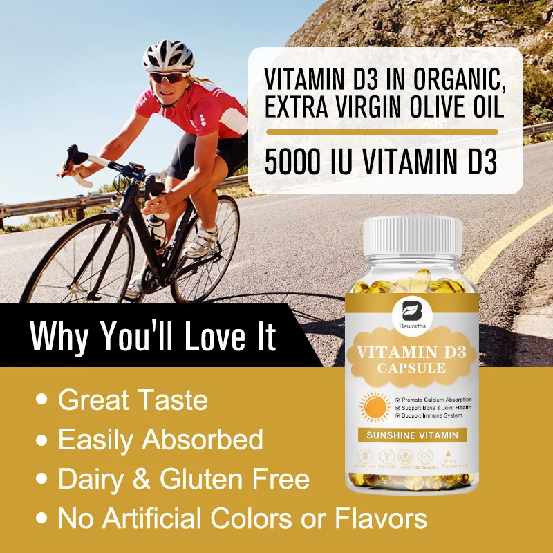 BEWORTHS 5000IU Vitamin D3 Supplements Support Bone Density, Teeth and Skin, Heart Health and Support Immunity Health