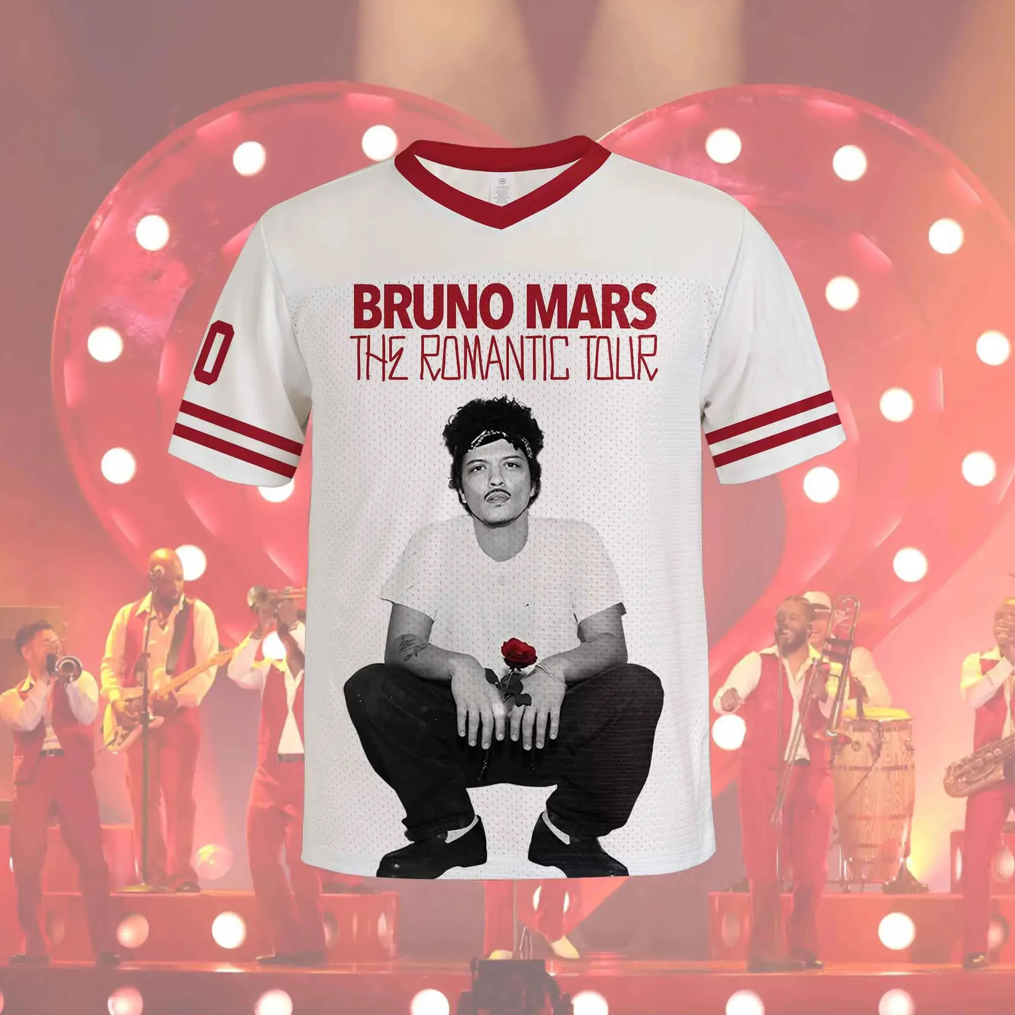 Bruno Mars The Romantic Tour 2026 V-Neck Jersey T-Shirt Retro Hip