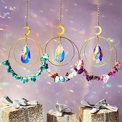 Crystal Stone Suncatcher Rainbow Sun Catchers Wind Chime Hanging Prism Pendant Light Catcher Window Garden Home Decoration Gift