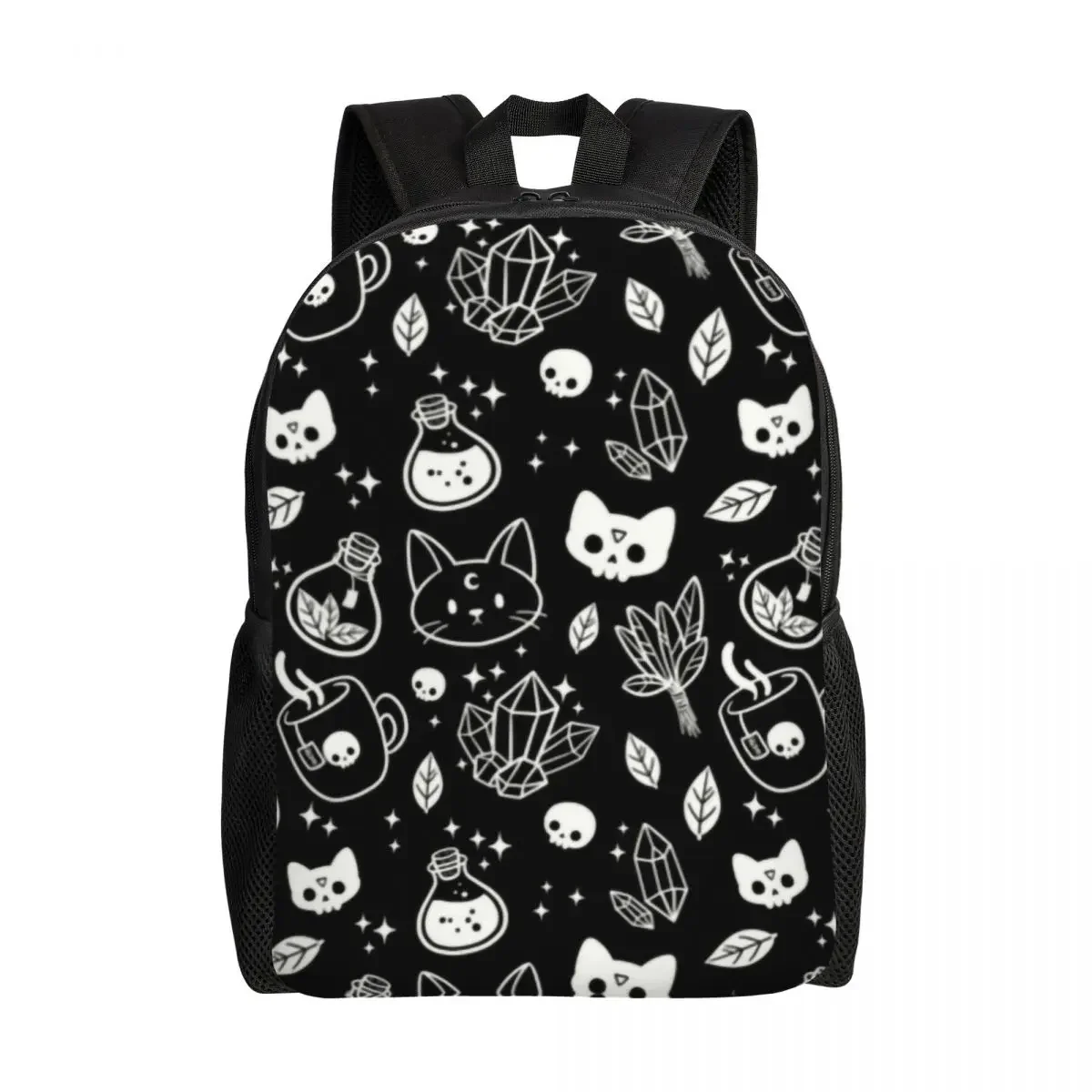 3D Print Witch Backpack for Girls Boys Halloween Cat Skull School College Travel Bags Women Men Bookbag Fits 15 Inch Laptop