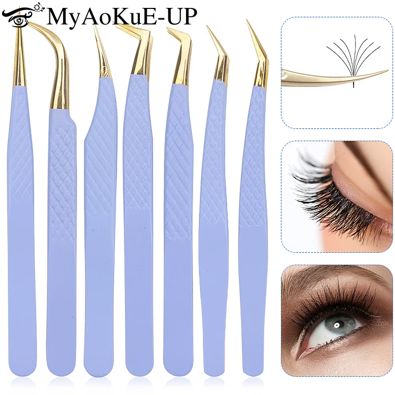 1pcs Purple Stainless Steel Eyelash Tweezers Eyebrow Clip High Precision Anti-Static Lashes Extension Tweezer Makeup Tools