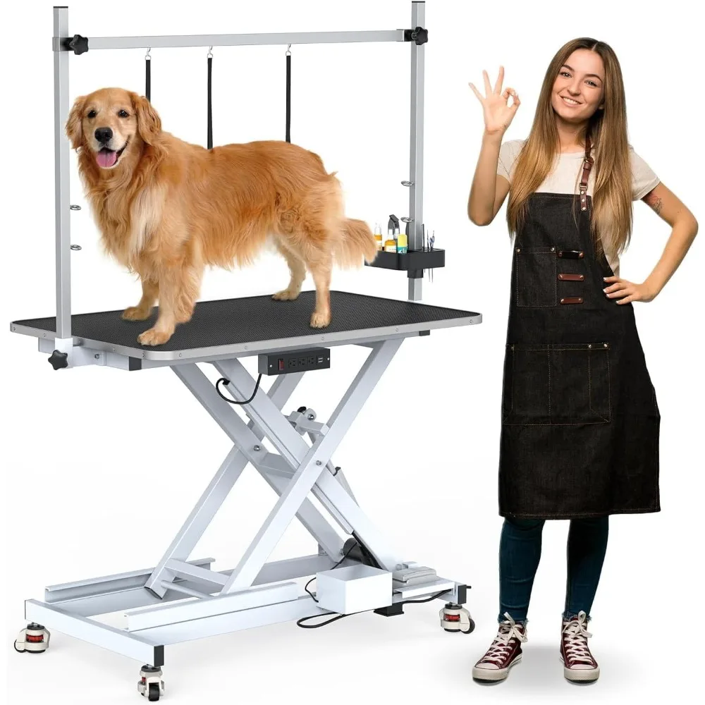 

49" Professional Electric Dog Grooming Table, Leveling Wheels Heavy Duty Grooming Table for Dogs at Home, w/Aluminum Large Dog