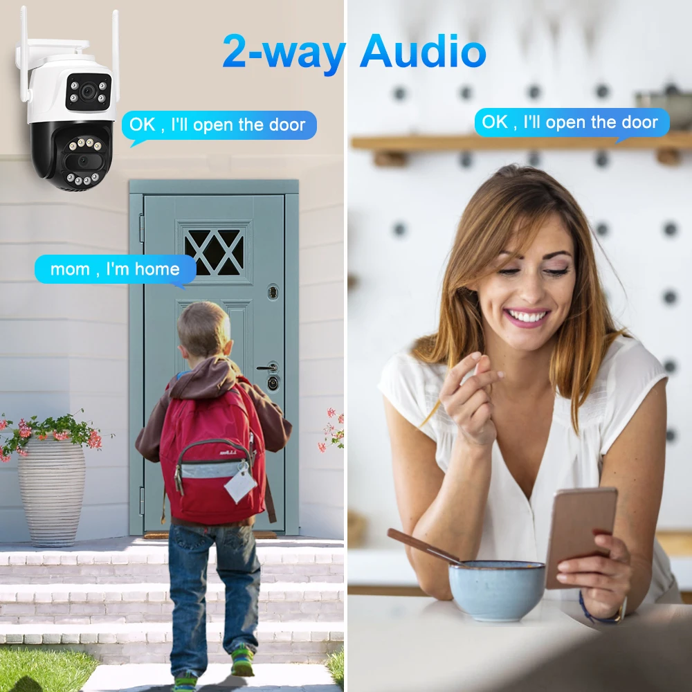 8MP 4K PTZ Wifi Camera 8X Zoom 12MP Dual Screen Ai Human Detect Auto Tracking CCTV Outdoor Surveillance Camera home iCSee