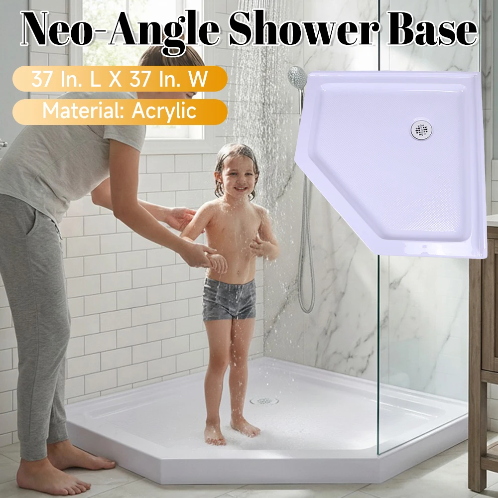 

Душевой поддон Neo-Angle 37x37 дюймов с закругленными углами и центральным сливом, глянцевый белый, для автодомов, кемперов и прицепов-дач