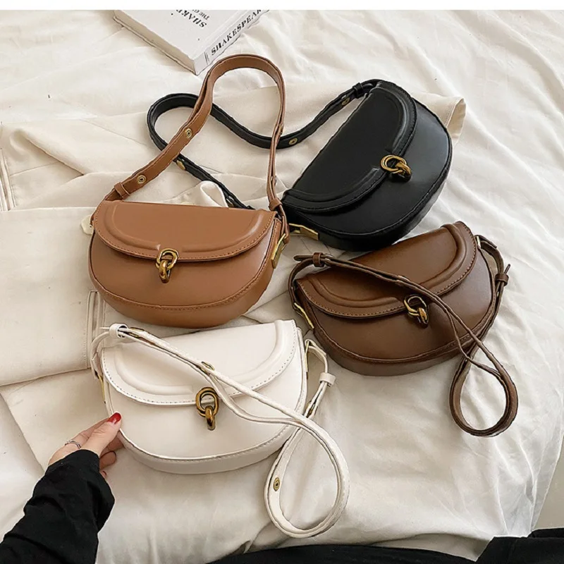 Saddle Small Crossbody Bags For Women 2023 Trend Luxury Designer PU Leather Shoulder Bag Ladies Underarm Handbags And Purses