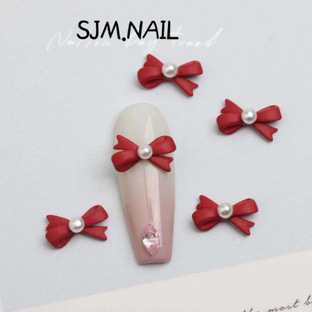 10Pcs Ribbon Pearl Bow Tie Nail Art Charms 3D Alloy 7*11mm Pink White Black Bow Nail Decoration Kawaii DIY Manicure  Accessories - Image 5