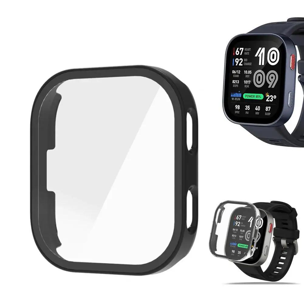 For Amazfit Bip Max Hard PC Protective Case with Tempered Glass Screen Protector, For Smartwatch Protect Case Cover Accessories