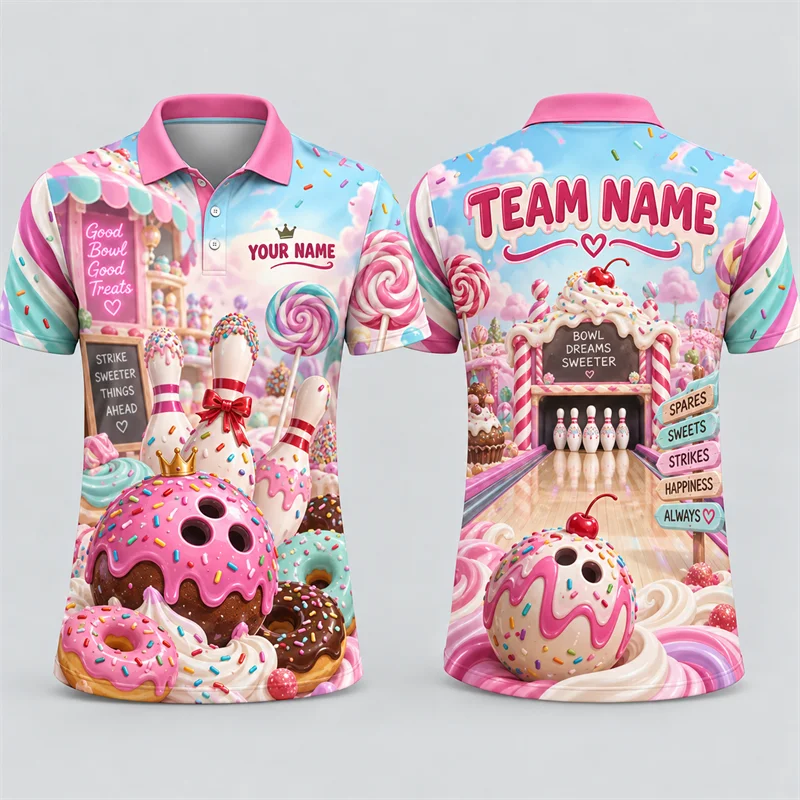Custom Bowling Polo Shirt Personalized Name Team Name Creative Graphic Short Sleeve Jersey League Tournament Sports Team Uniform