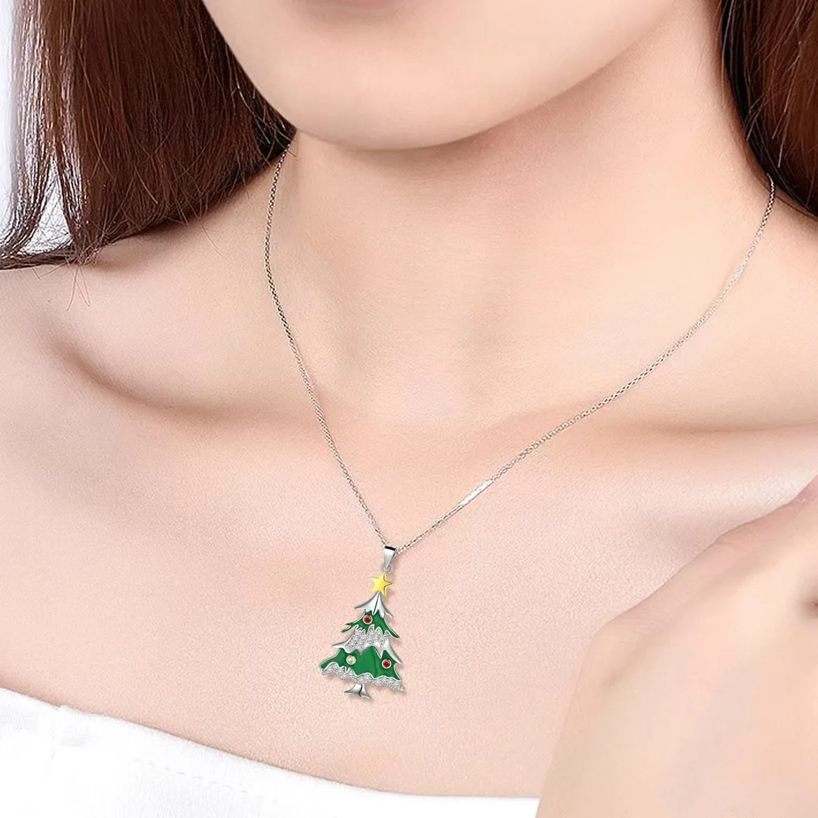 

Dainty Christmas Tree Star Zircon Necklace for Women Fashion Snowflake Doublelayer Plush Clavicle Chain New Year Jewelry Gift