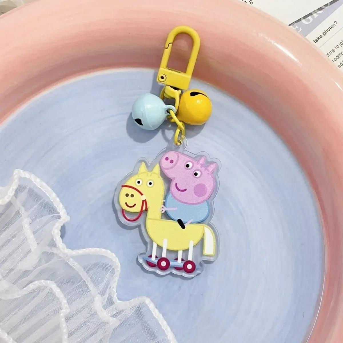 Peppa Pig Bell Key Chain Pendant Cute Cartoon George Pig Backpack Decoration Key Ring Bell Toy Kawaii Accessories Gift