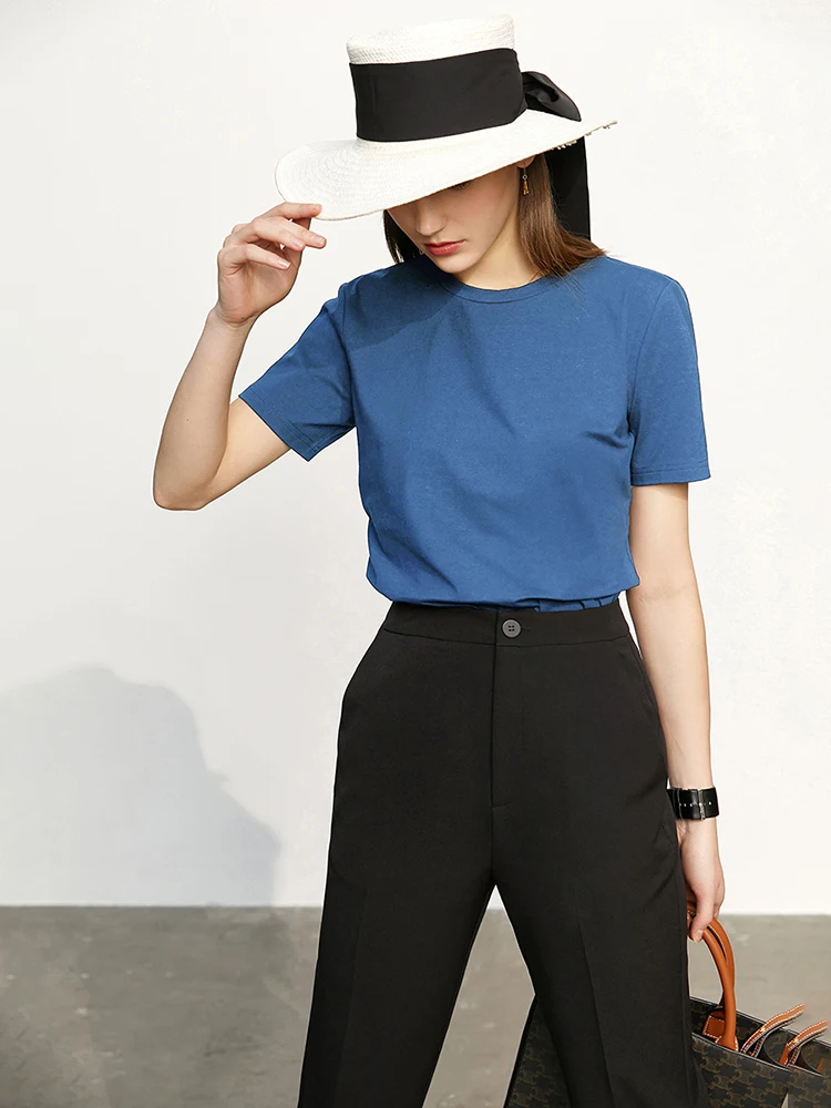 Amii Minimalism Women T-shirts 2024 Summer New Casual Basic O-Neck Slim Short-sleeve Female Dopamine Color Solid Tees 12442327