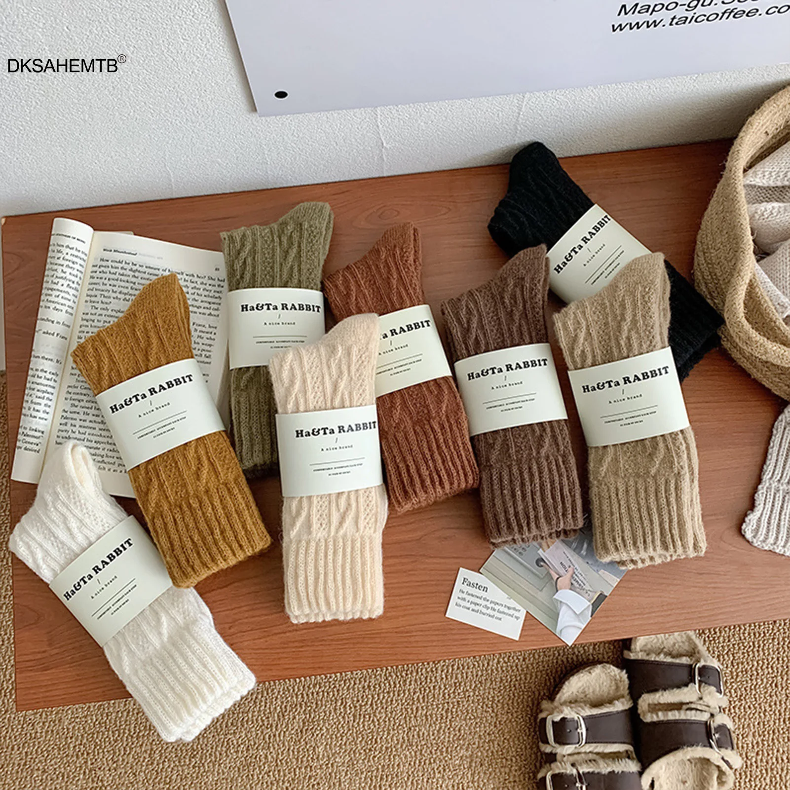 

6 Pairs Warm Socks For Women Autumn Winter Thickened Knitted Socks Cycling Riding Skiing Camping Outdoor Velvet Long Socks