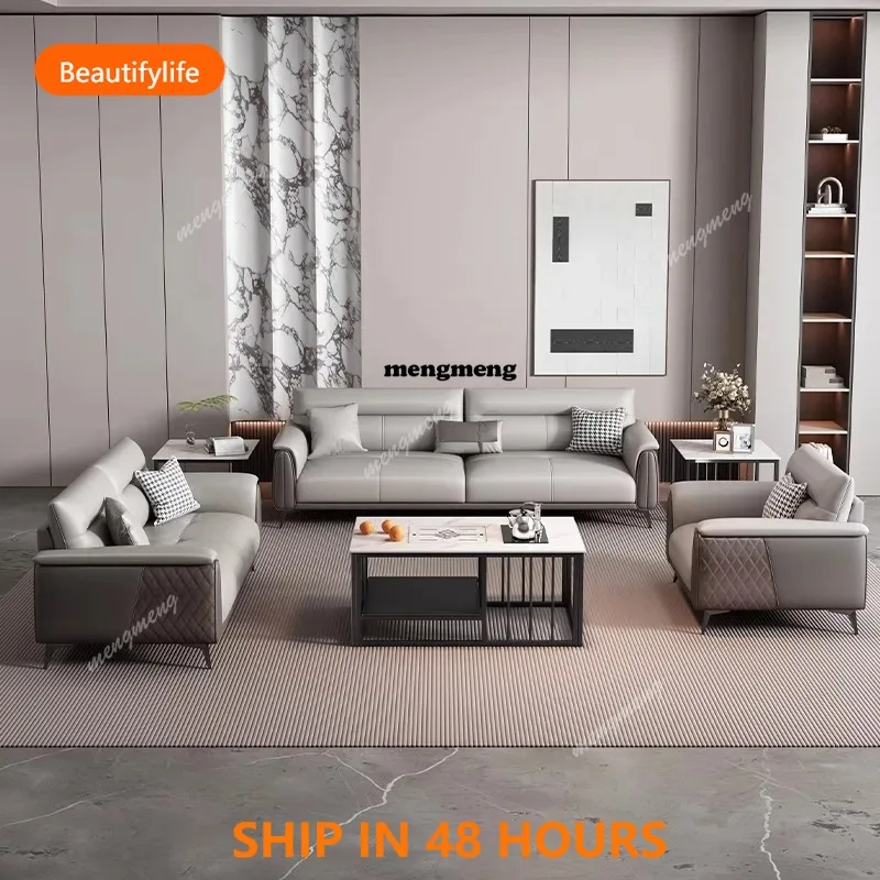 03 Office Sofa Business Reception Room Meeting Three Single Small Simple Modern Office Sofa Coffee Table Combination