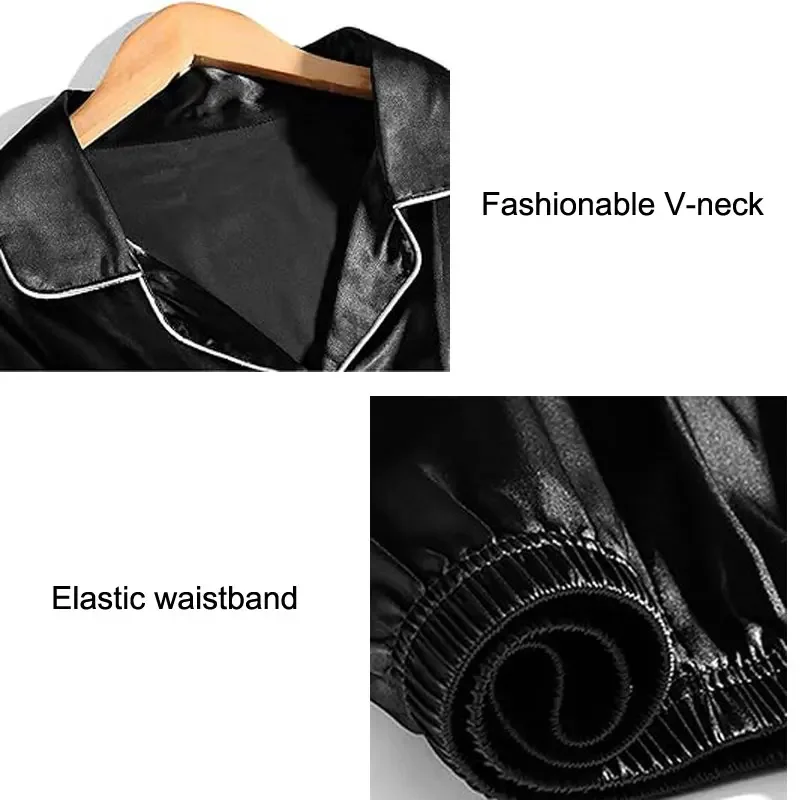 أطقم بيجامات رجالية ملابس نوم من الألياف الدقيقة قميص نوم رجالي من الساتان بأكمام طويلة بيجامة رجالي ملابس منزلية مقاس كبير ملابس نوم #6