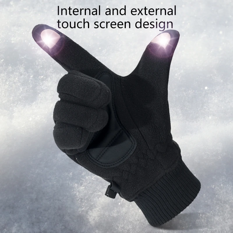 قفازات شاشة لمس دافئة للجنسين، بصريات مخملية، رياضات شتوية، حماية لليد، أحادية اللون #4