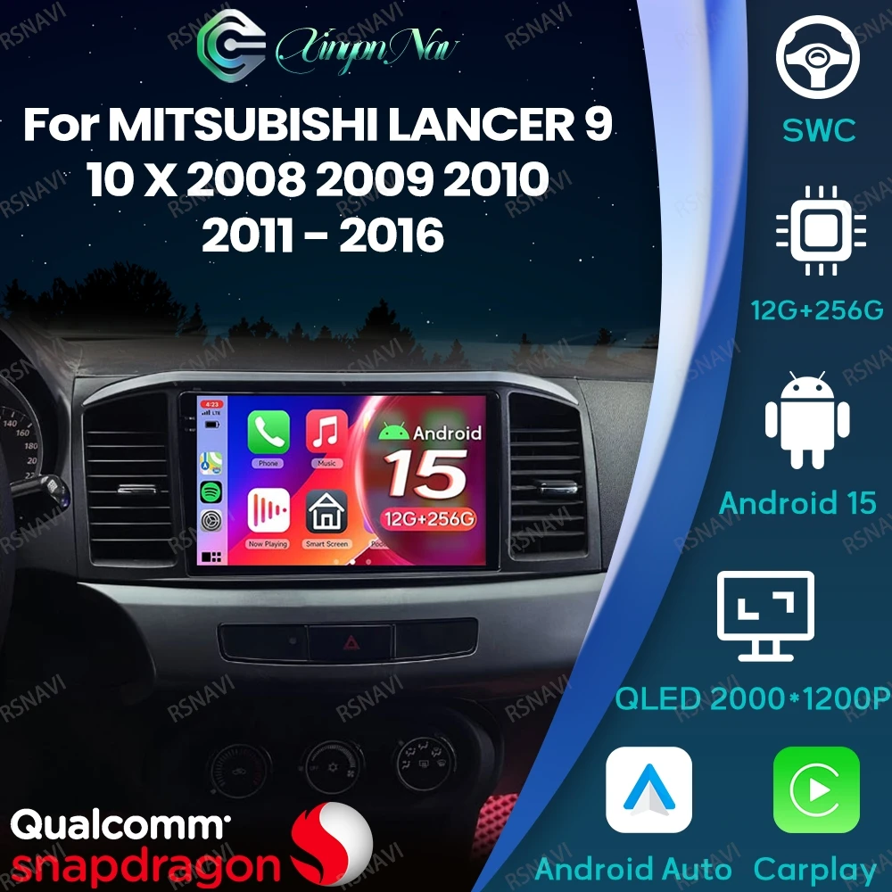 Android 15 For MITSUBISHI LANCER 9 10 X 2008 2009 2010 2011 - 2016 5G WIFI GPS Qualcomm DSP Viedo Player Stereo Navigation BT