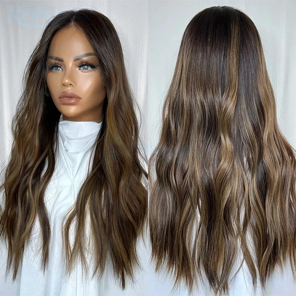 Ombre Blonde Brown HD Lace Front Wig 13x4 Preplucked Hairline Free Part Heat Resistant Wig For Women Wavy Hair Brown Wig Daily