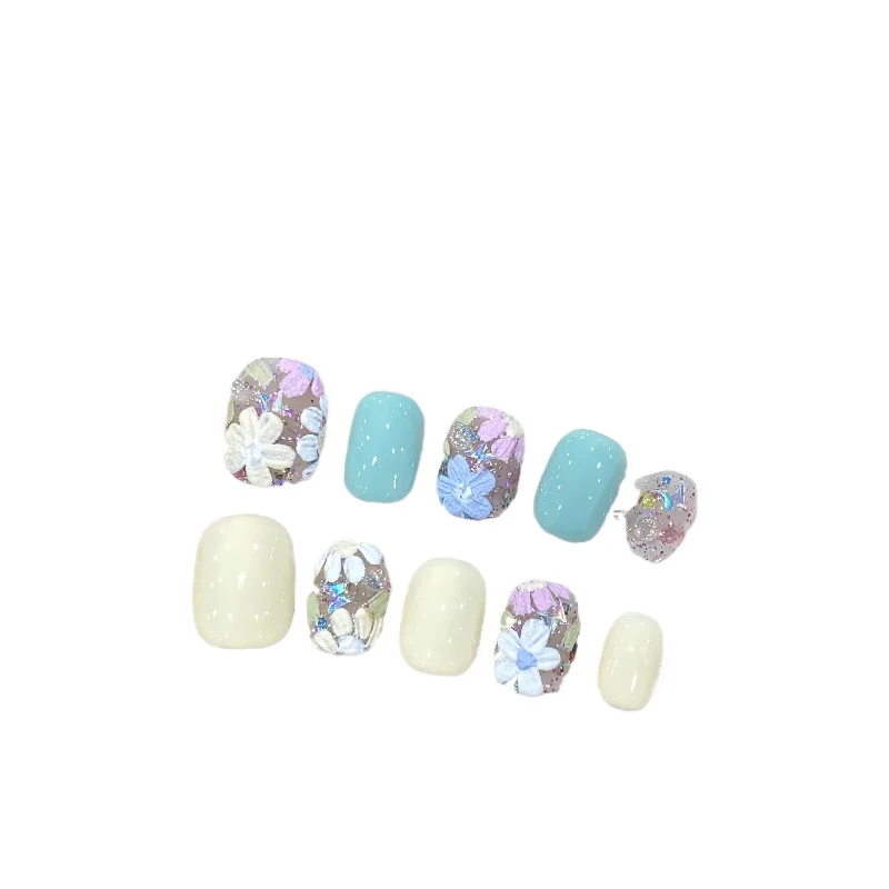 

Dopamine Mint Mambo Butterfly Whitening Nail Art Short Handmade Wear Nail