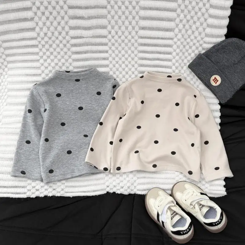 2026 Autumn New Children Long Sleeve T Shirts Cotton Boys Girls Polka Dot Bottoming Shirts Fashion Casual Kids Clothes