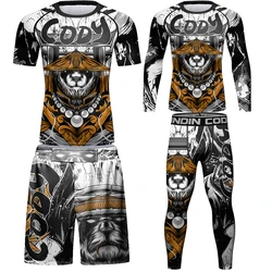 Jiu Jitsu Rashguard Men T Shirt Suit MMA Rash Guard BJJ Boxing Jerseys Muay Thai Shorts Compression Shirt Kickboxing Sport Wear